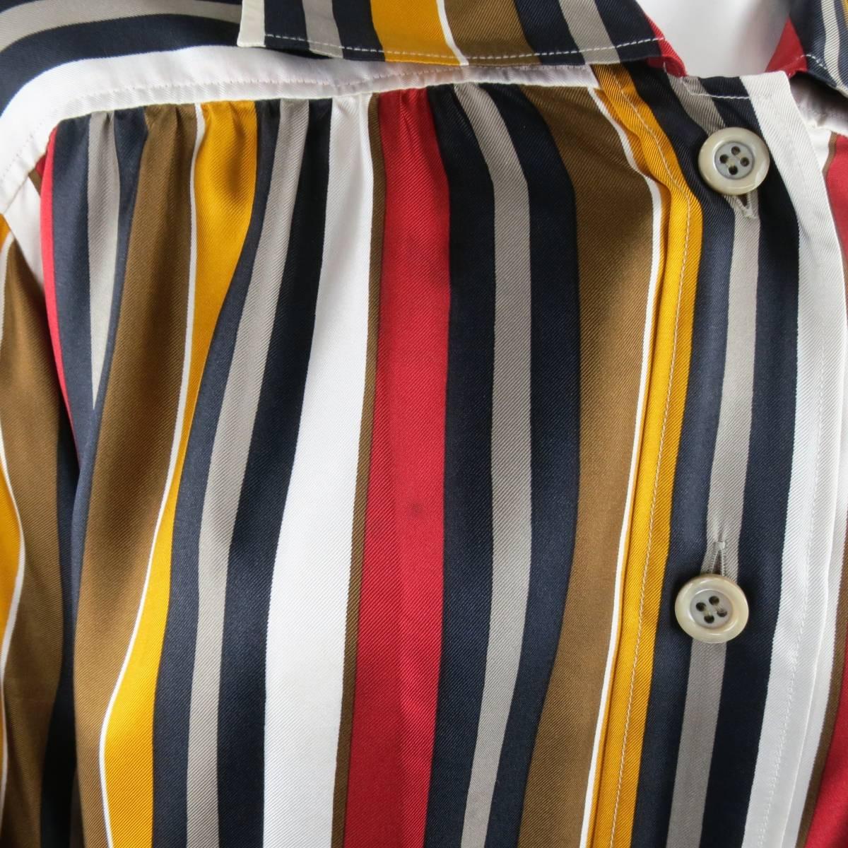 Women's Vintage SAINT LAURENT Rive Gauche Size 8 Gold & Red Striped Silk Blouse