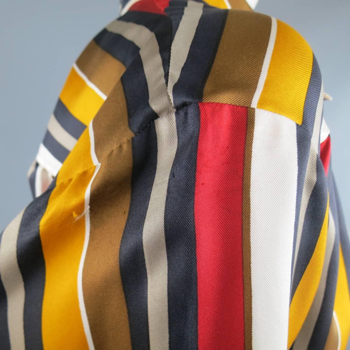 Vintage SAINT LAURENT Rive Gauche Size 8 Gold & Red Striped Silk Blouse 4