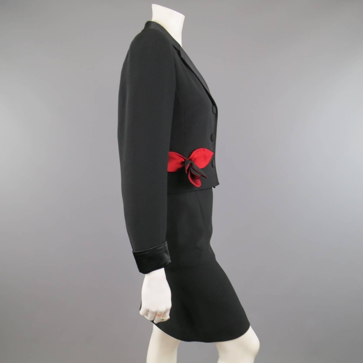 Women's Vintage MOSCHINO Cheap & Chic 8 Black & Red Roses Skirt Suit