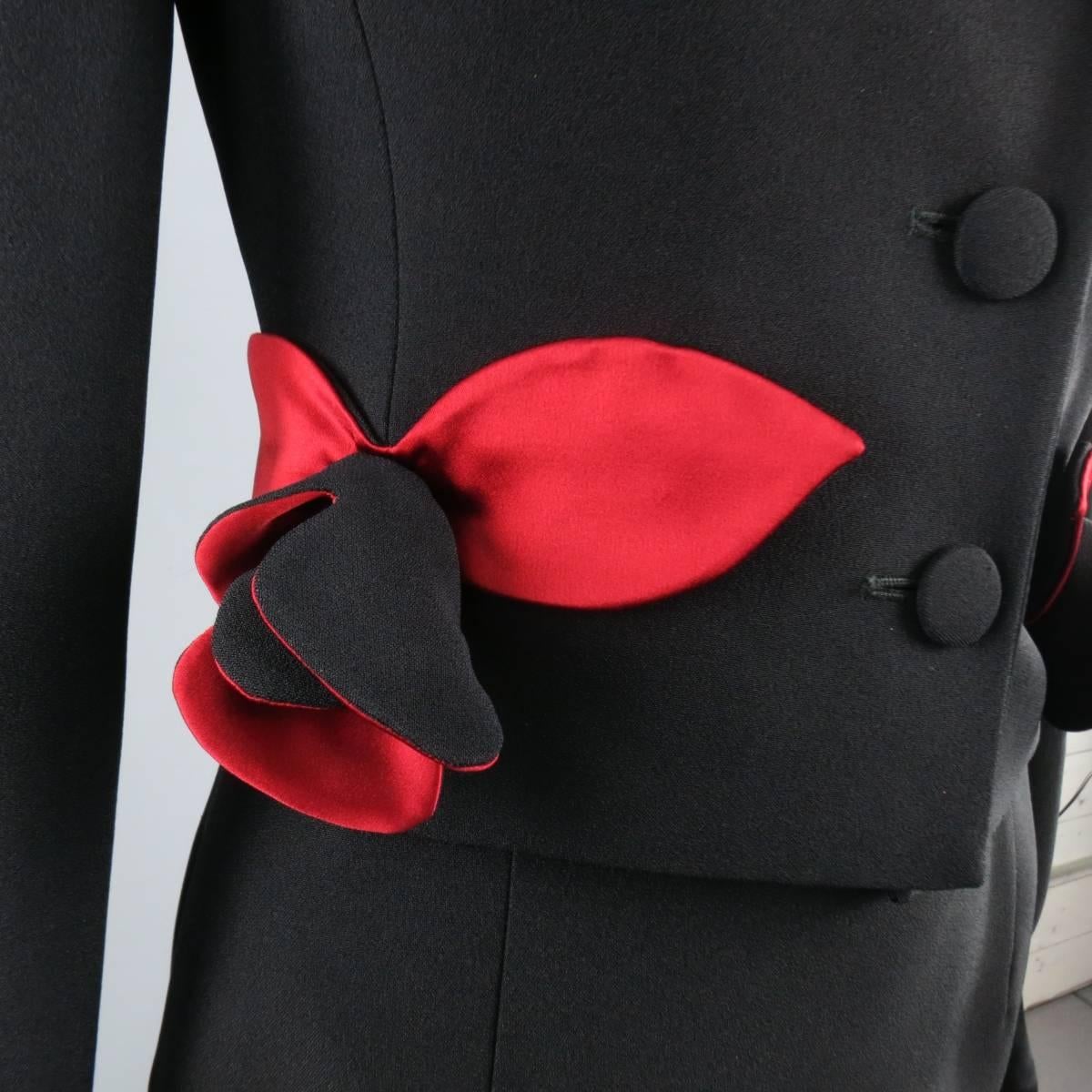Vintage MOSCHINO Cheap & Chic 8 Black & Red Roses Skirt Suit In Good Condition In San Francisco, CA