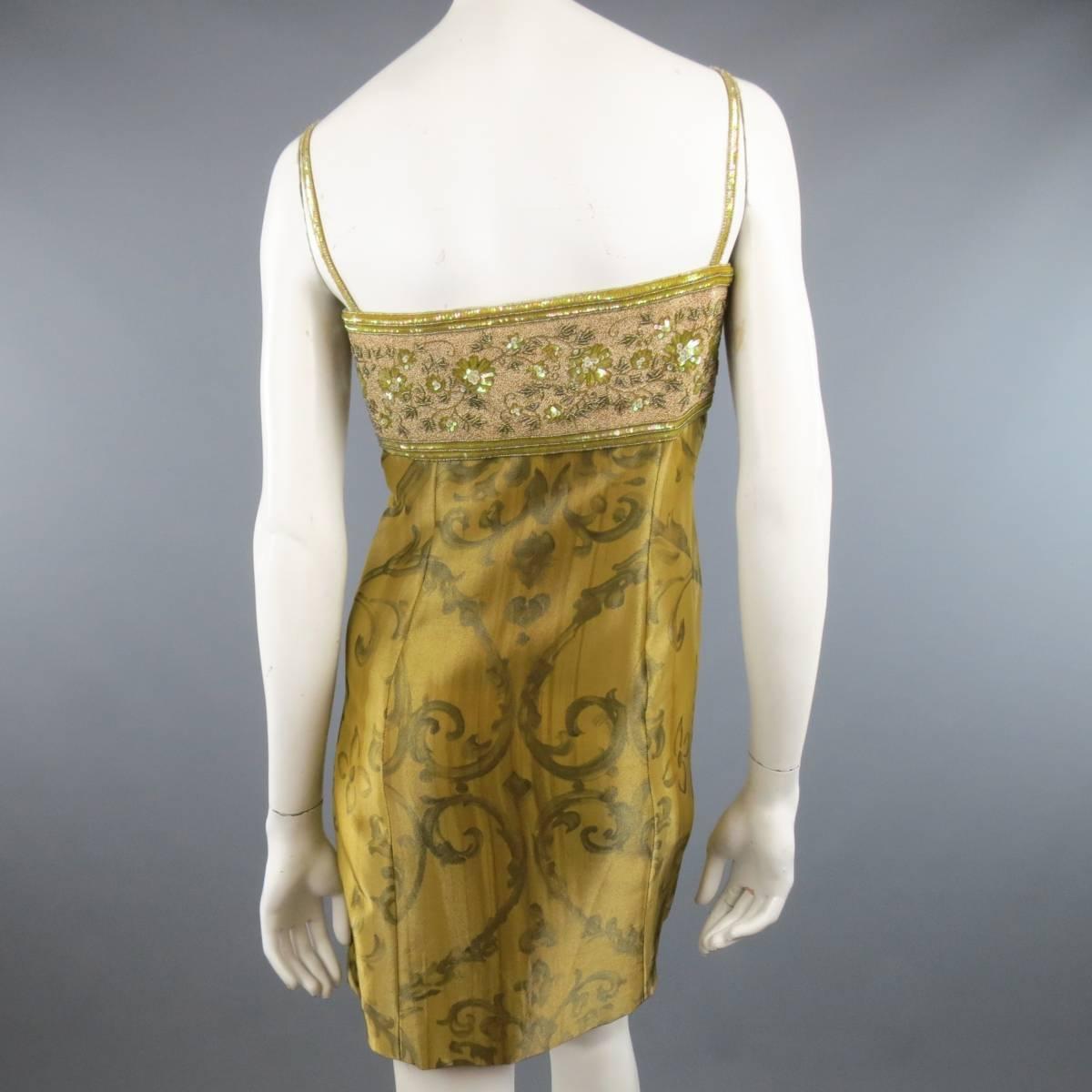 Women's ESCADA COUTURE Size 10 Metallic Gold Brocade Sequin Bust Cocktail Dress