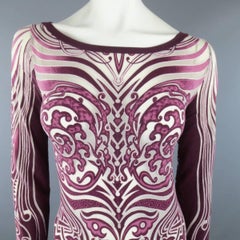 JEAN PAUL GAULTIER Size L Burgundy Sheer Opaque Tatto Print Mini Dress