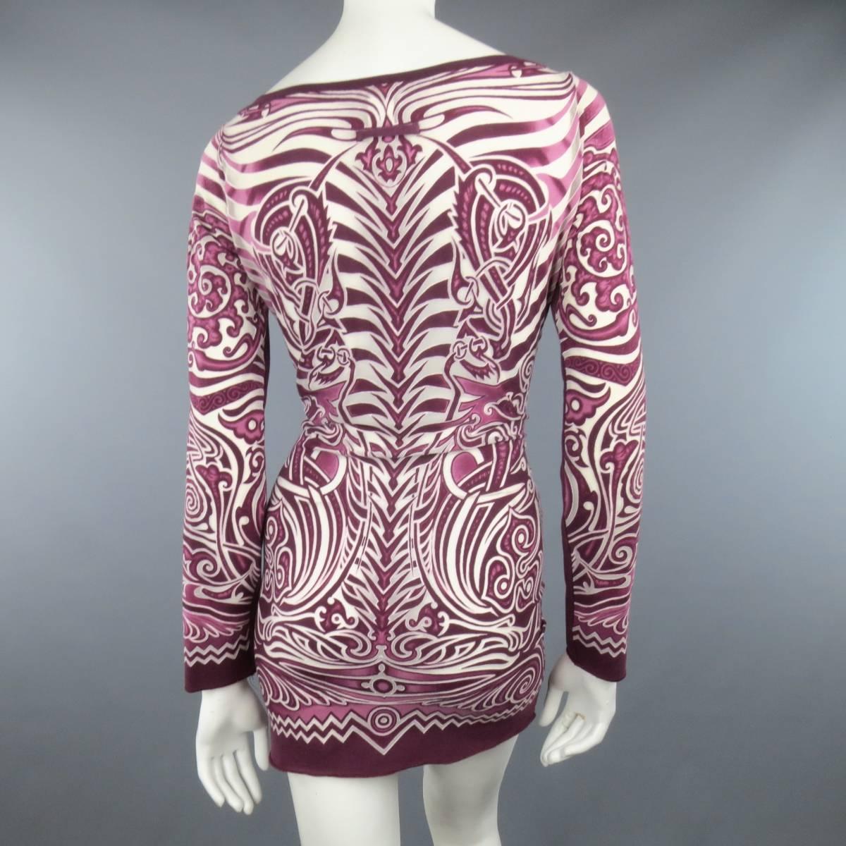 Women's JEAN PAUL GAULTIER Size L Burgundy Sheer Opaque Tatto Print Mini Dress