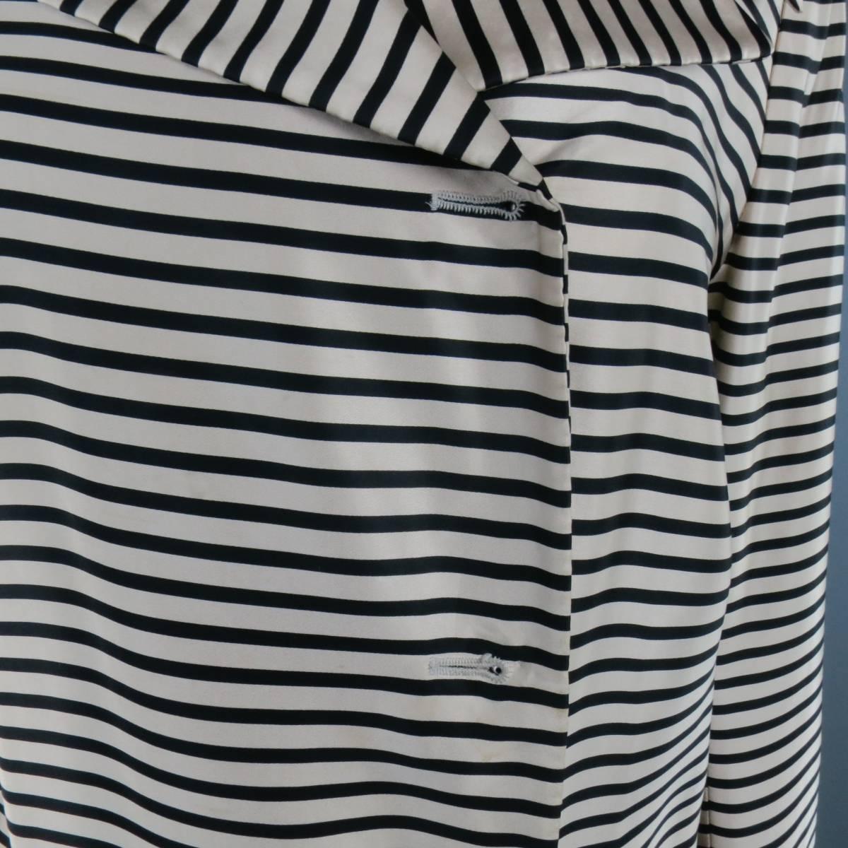 Women's DRIES VAN NOTEN Size L Cream & Black Striped Satin Placket Coat