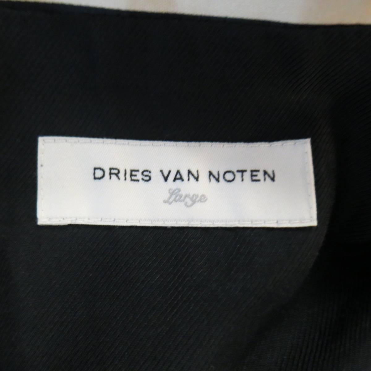 DRIES VAN NOTEN Size L Cream & Black Striped Satin Placket Coat 5