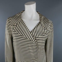 DRIES VAN NOTEN Size L Cream & Black Striped Satin Placket Coat