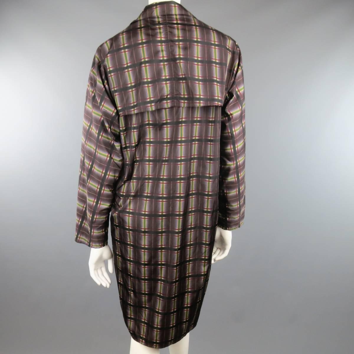 Women's PRADA Size S Taupe Multi-Color Plaid Nylon Trench Coat