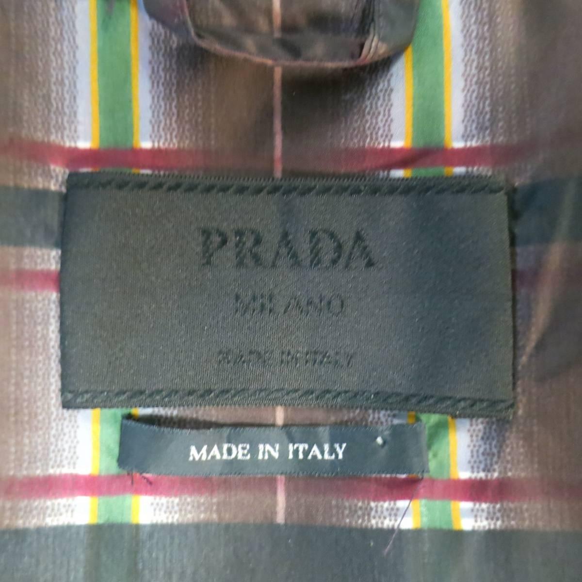 PRADA Size S Taupe Multi-Color Plaid Nylon Trench Coat 3
