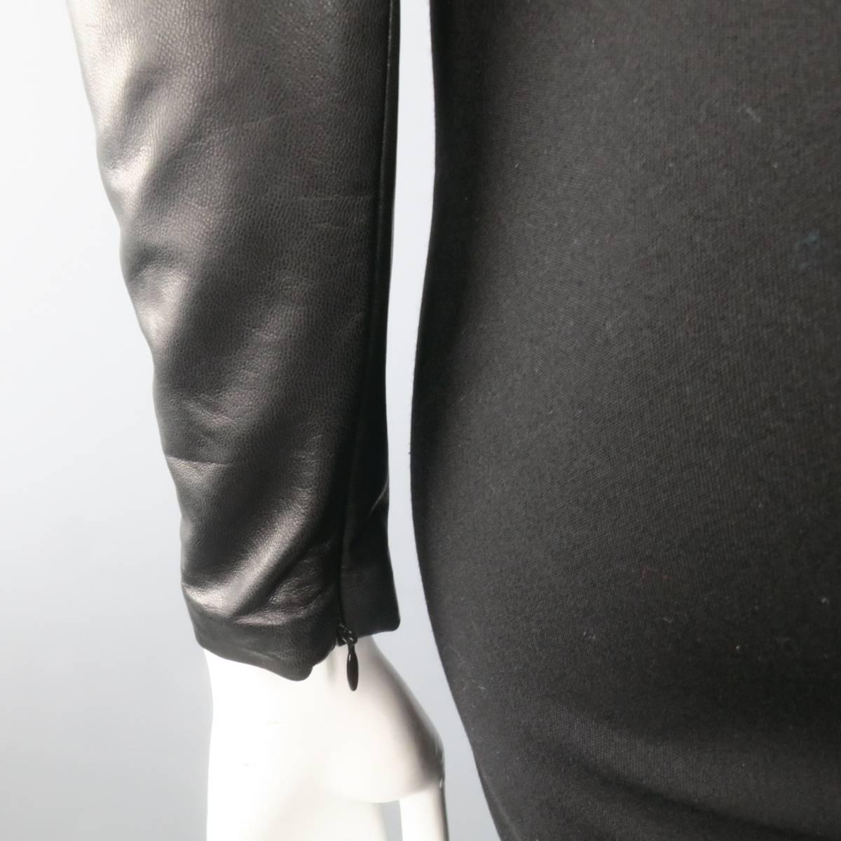 Women's Ralph Lauren Black Wool Leather Sleeve Megan Gown / Dress, Collection 2012 