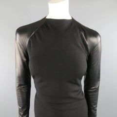 Ralph Lauren Black Wool Leather Sleeve Megan Gown / Dress, Collection 2012