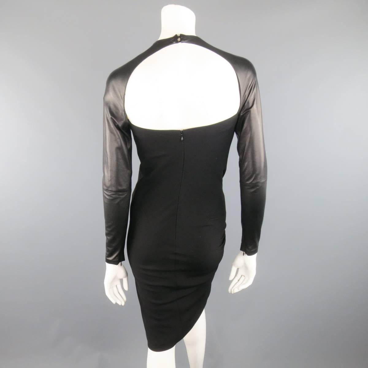 Ralph Lauren Black Wool Leather Sleeve Megan Gown / Dress, Collection 2012  1