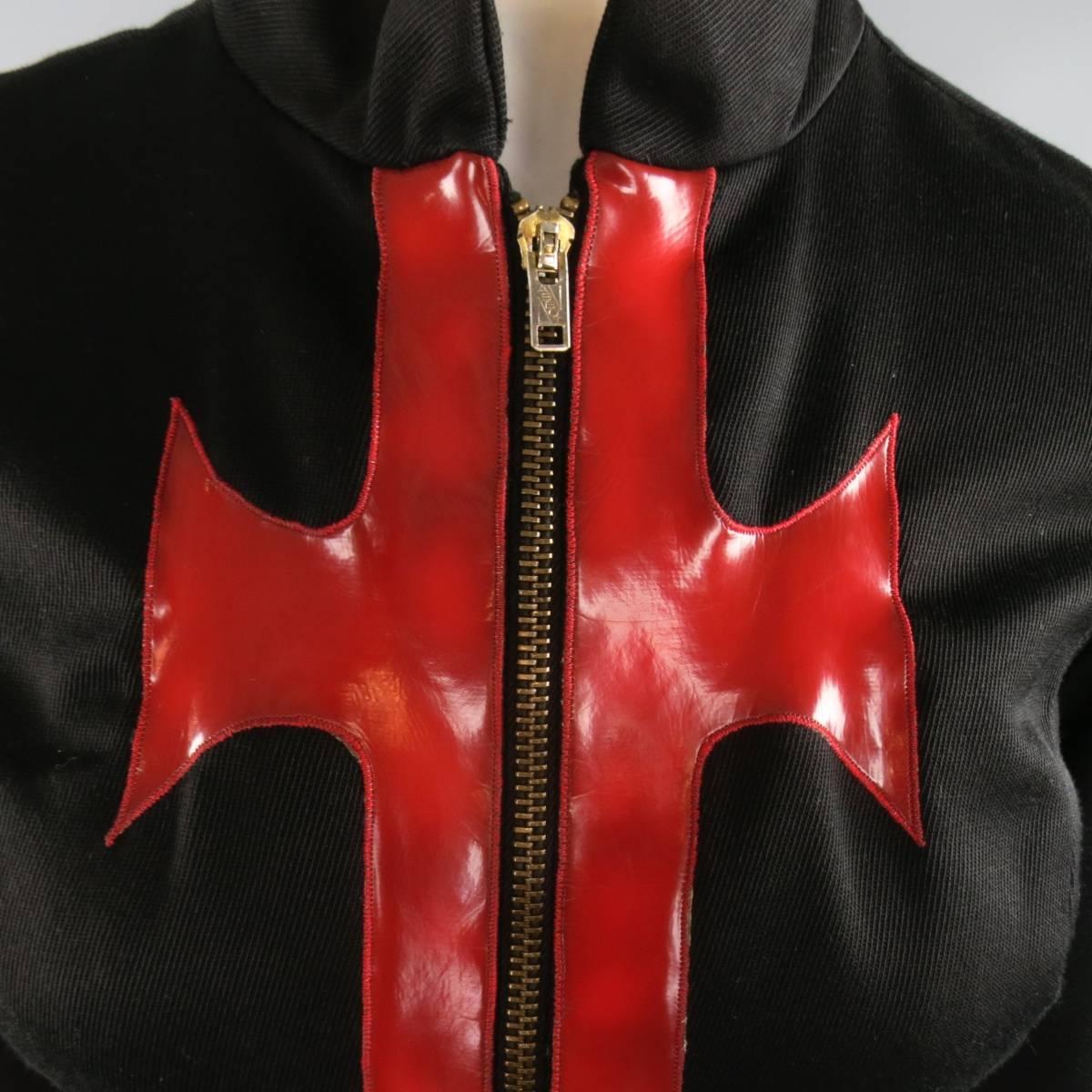 Vintage 1970s OSCAR DE LA RENTA Size S Black Red Patent Leather Trim Coat 4