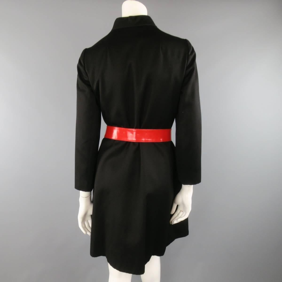 Vintage 1970s OSCAR DE LA RENTA Size S Black Red Patent Leather Trim Coat 6