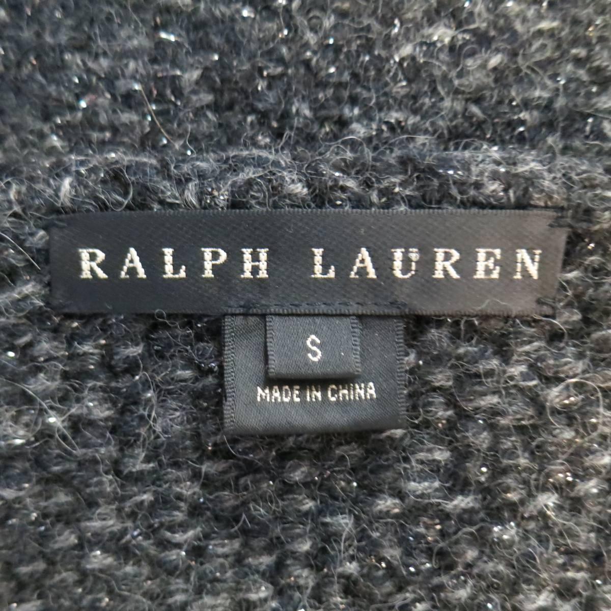 RALPH LAUREN Size S Charcoal Metallic Wool Blend Boucle Open Cardigan Coat 3