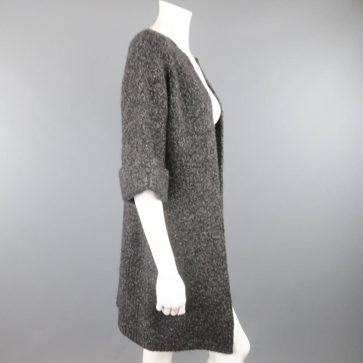 Women's RALPH LAUREN Size S Charcoal Metallic Wool Blend Boucle Open Cardigan Coat