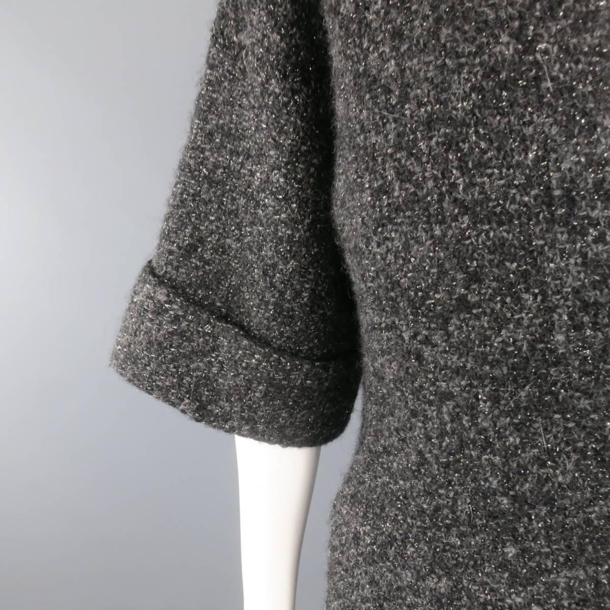 RALPH LAUREN Size S Charcoal Metallic Wool Blend Boucle Open Cardigan Coat In Excellent Condition In San Francisco, CA