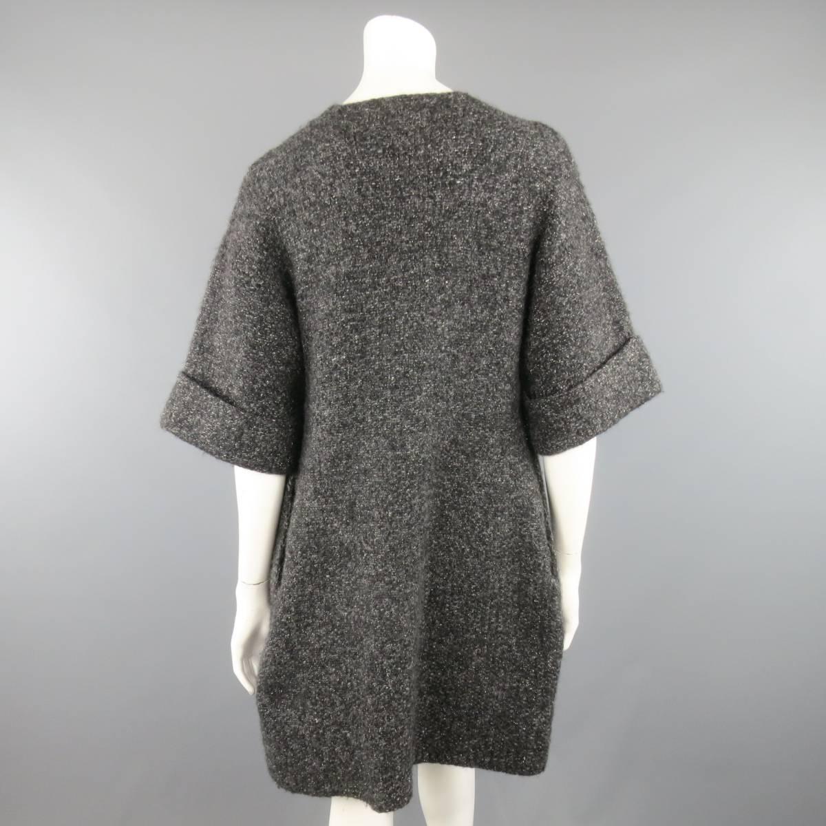 RALPH LAUREN Size S Charcoal Metallic Wool Blend Boucle Open Cardigan Coat 1