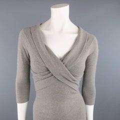 RALPH LAUREN Size S Grey Cashmere Blend Wrap FROnt 3/4 Sleeve Sheath Dress