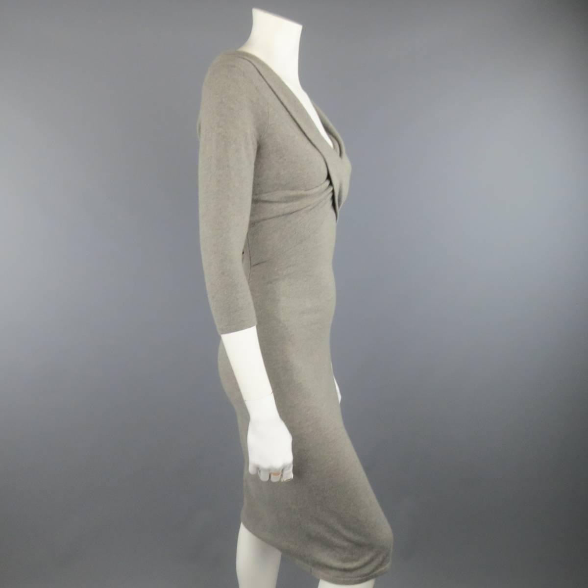 RALPH LAUREN Size S Grey Cashmere Blend Wrap FROnt 3/4 Sleeve Sheath Dress In Good Condition In San Francisco, CA