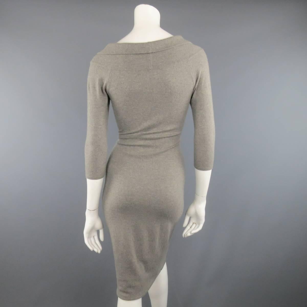 Women's RALPH LAUREN Size S Grey Cashmere Blend Wrap FROnt 3/4 Sleeve Sheath Dress