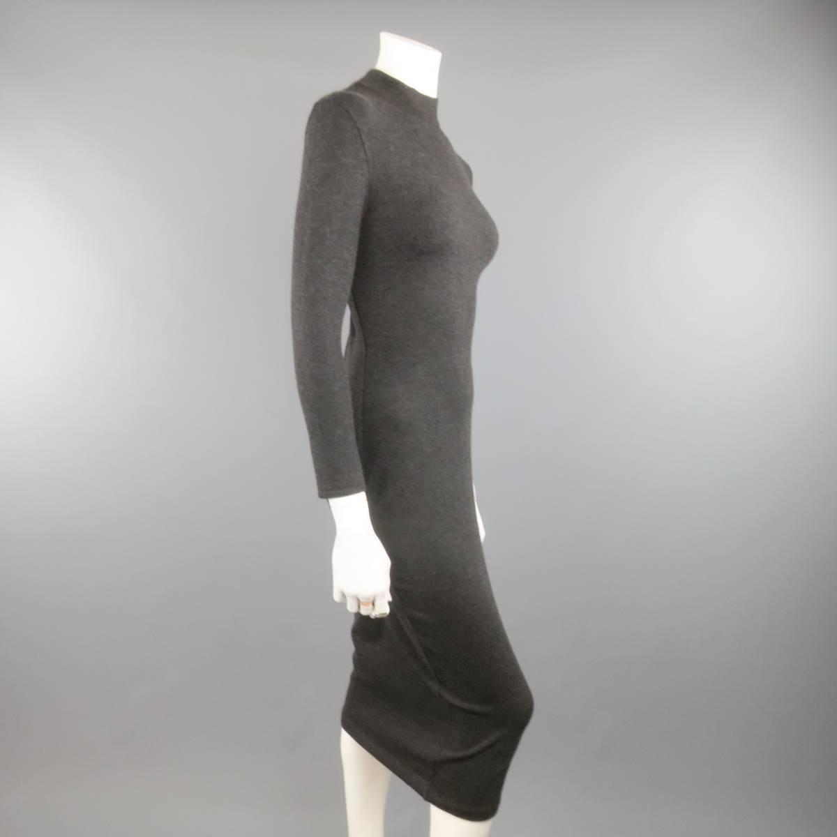Black RALPH LAUREN Size M Charcoal Cashmere Blend Mock Kneck Midi Sheath Dress