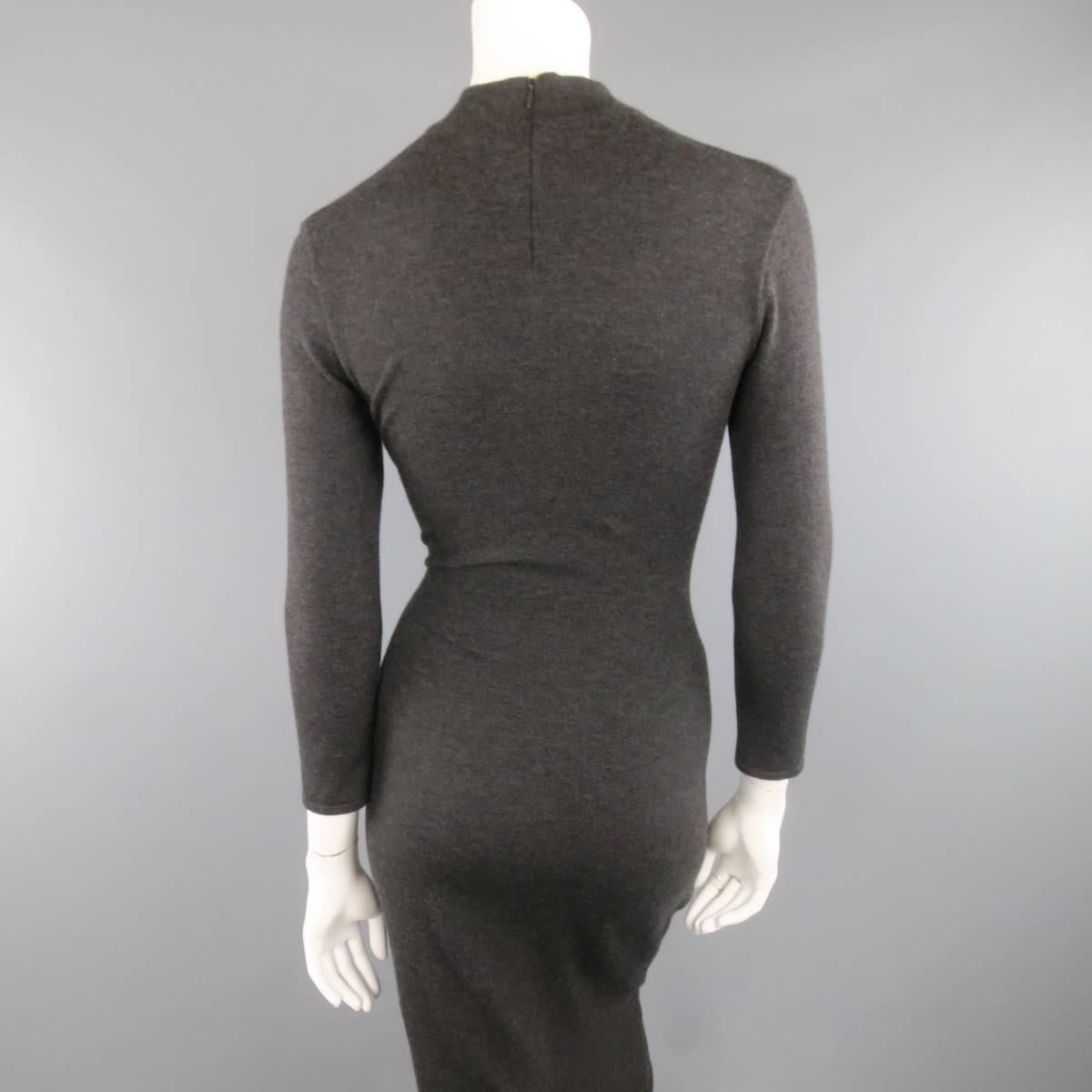 Women's RALPH LAUREN Size M Charcoal Cashmere Blend Mock Kneck Midi Sheath Dress