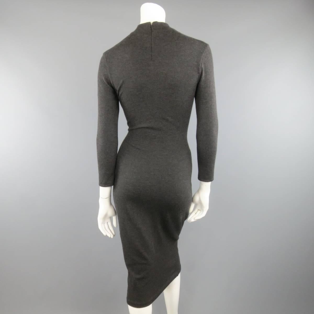 RALPH LAUREN Size M Charcoal Cashmere Blend Mock Kneck Midi Sheath Dress In Excellent Condition In San Francisco, CA