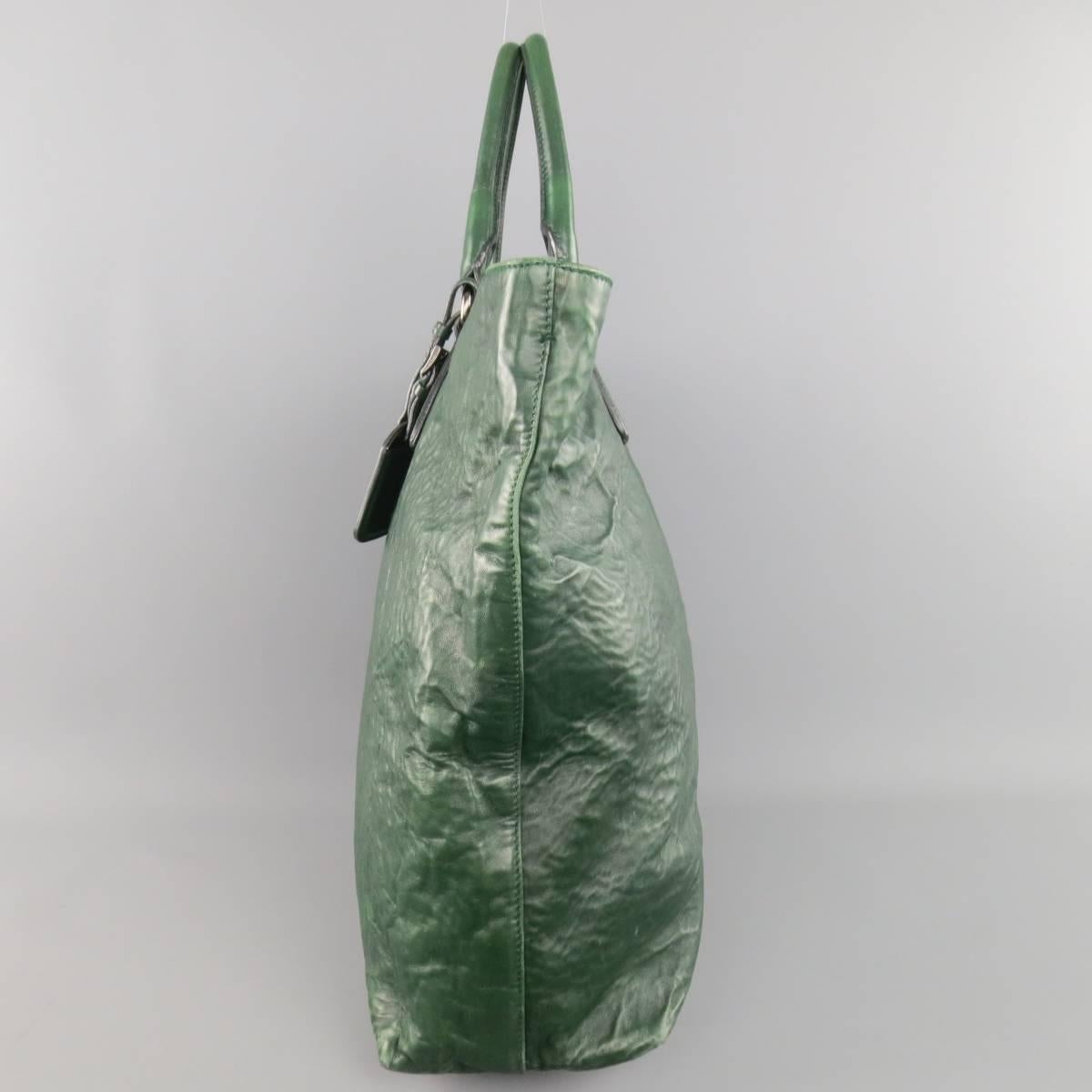 Women's or Men's PRADA Green Textured Leather Tote Handbag