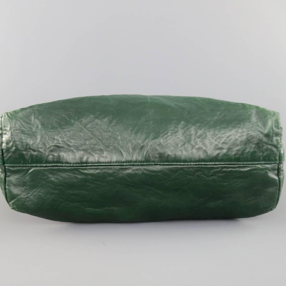 PRADA Green Textured Leather Tote Handbag 3