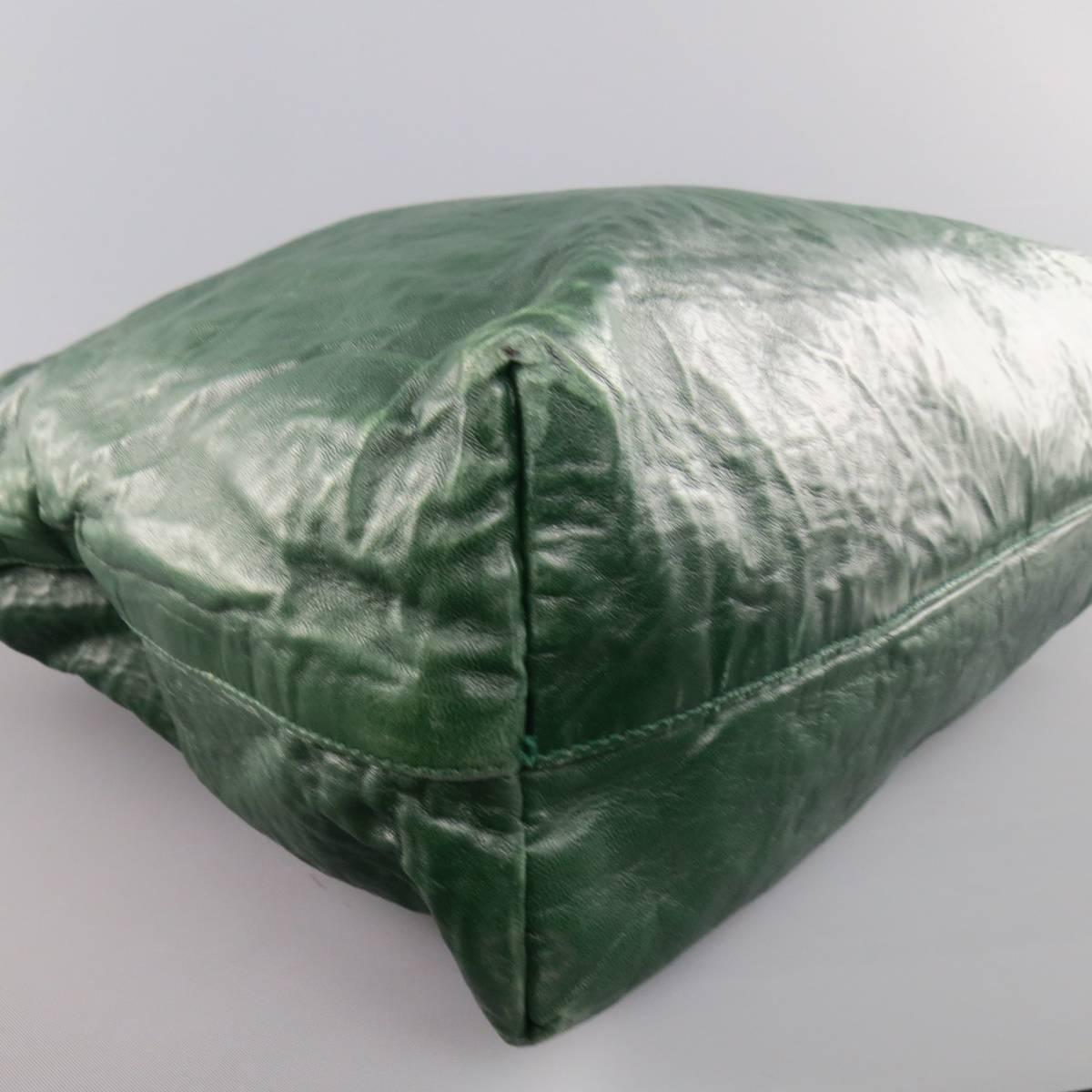 PRADA Green Textured Leather Tote Handbag 2