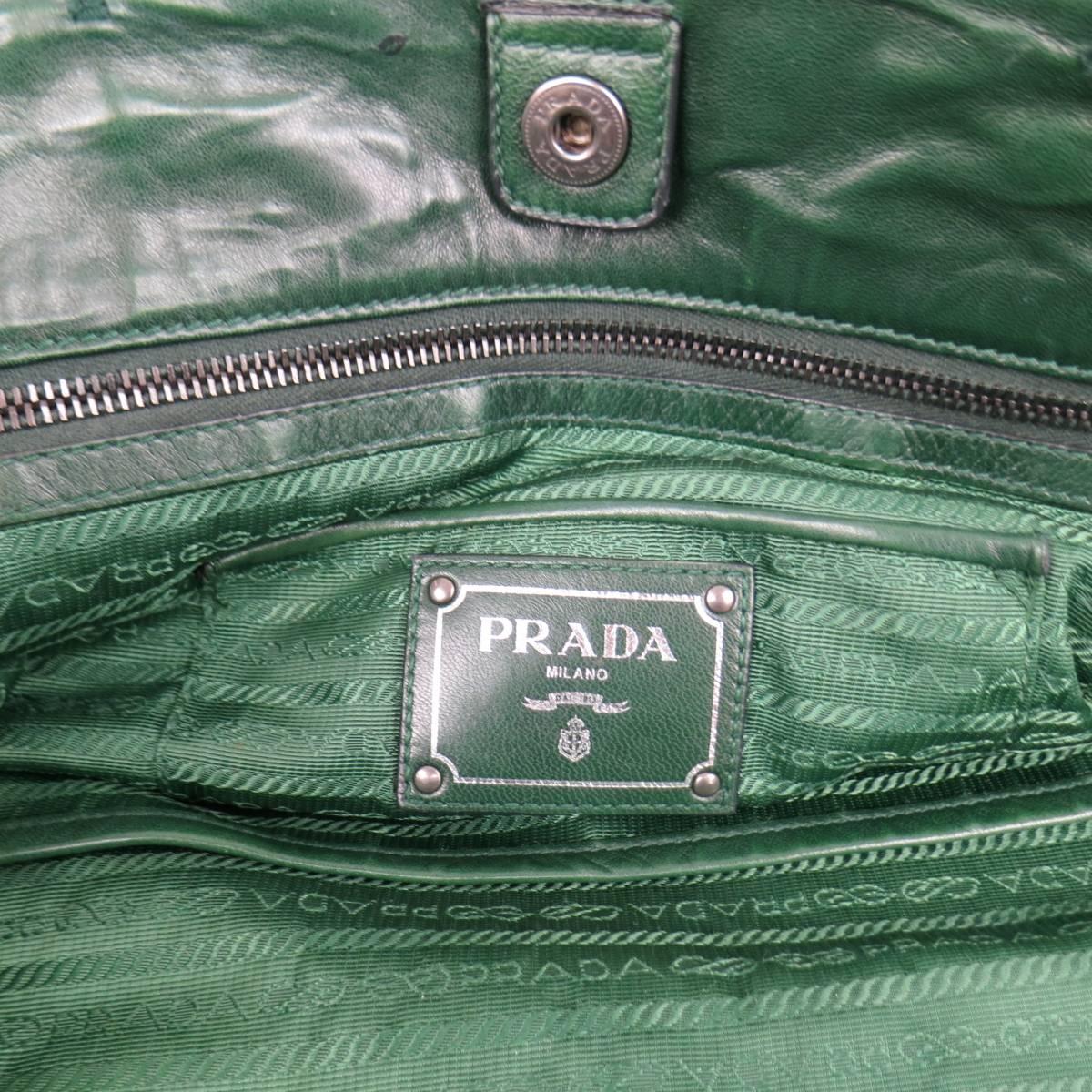 PRADA Green Textured Leather Tote Handbag 4