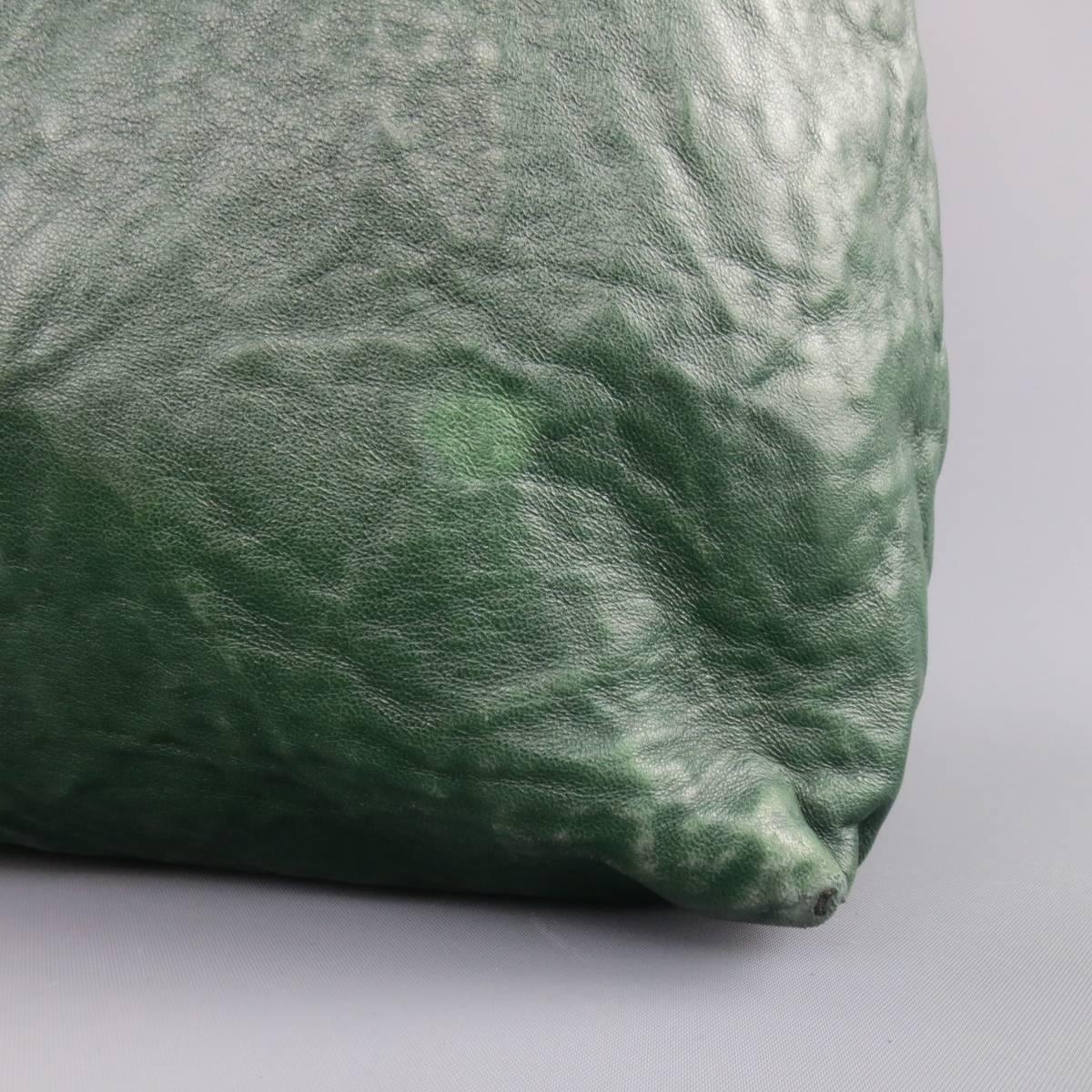 PRADA Green Textured Leather Tote Handbag 1