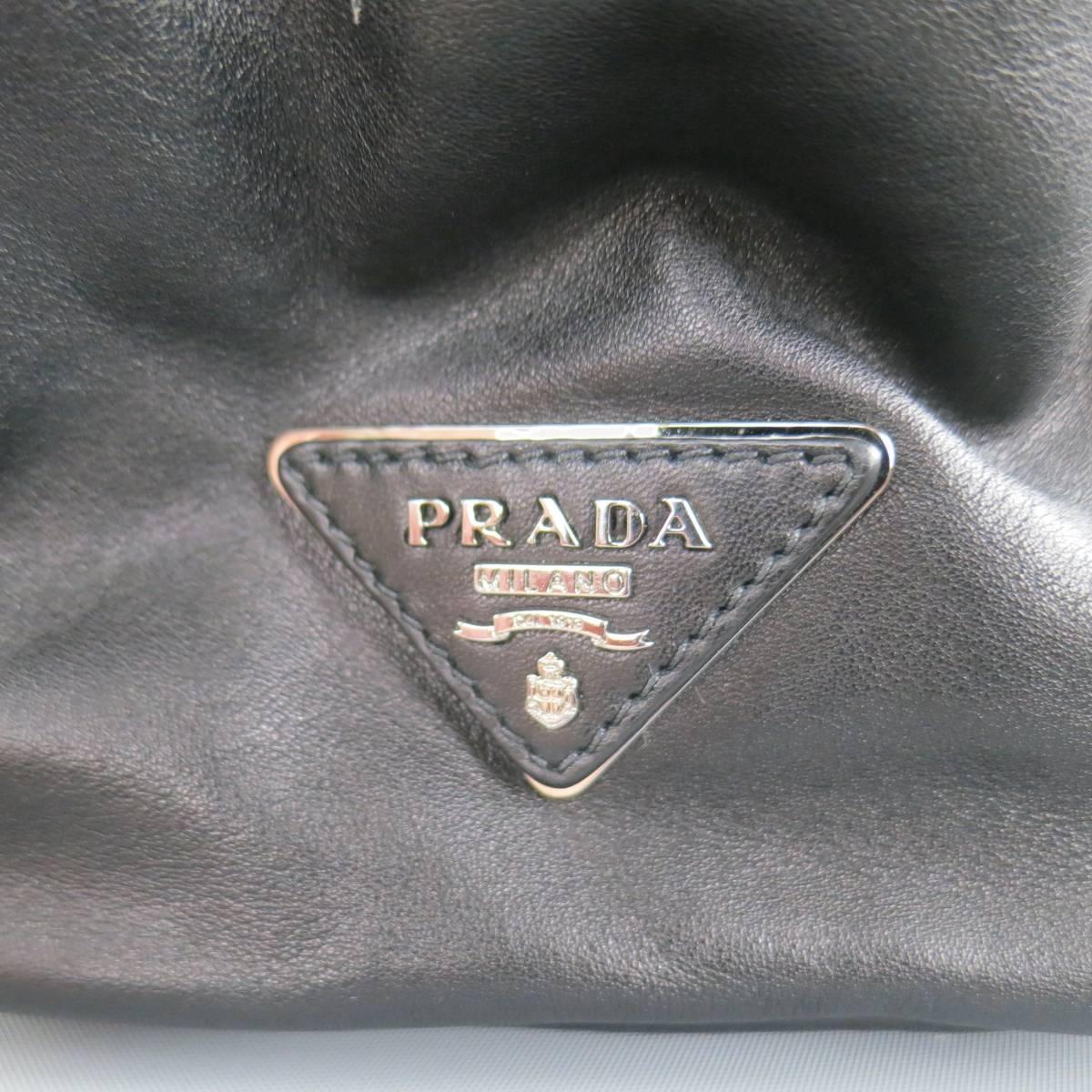 Women's PRADA Black Leather Snap Zipper Shoulder Handbag