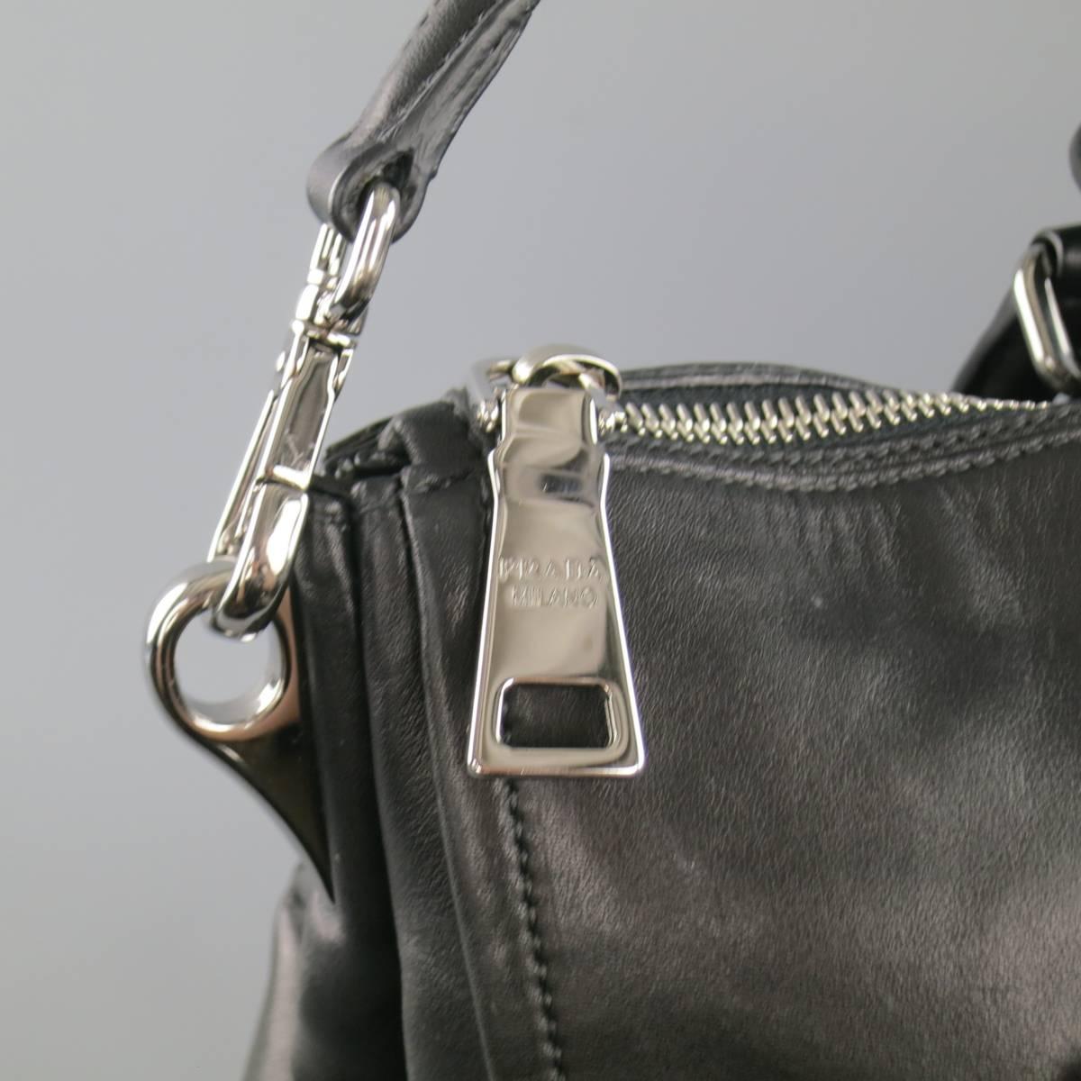 PRADA Black Leather Snap Zipper Shoulder Handbag 1
