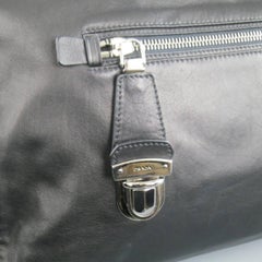 PRADA Black Leather Snap Zipper Shoulder Handbag