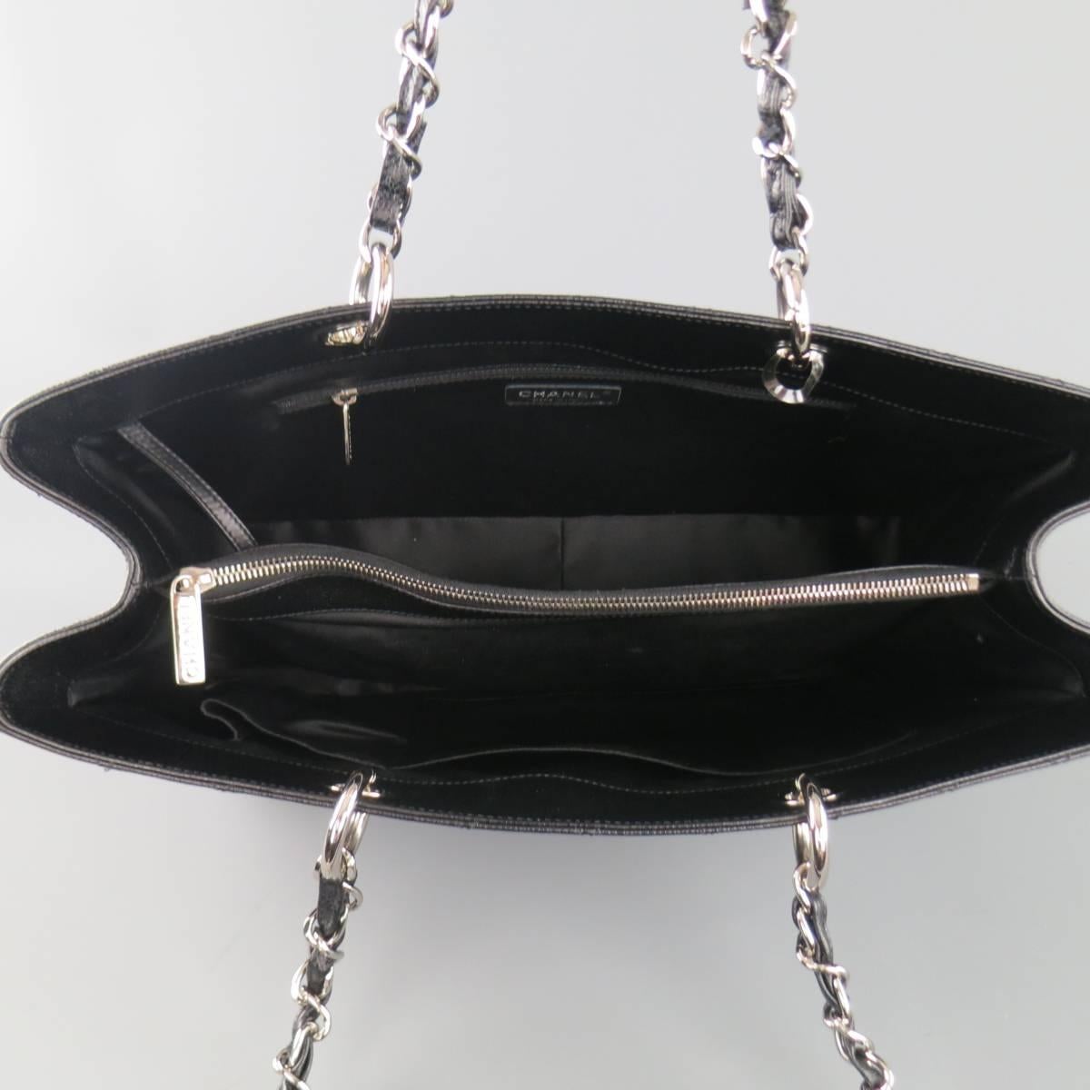 Women's CHANEL Black Quilted Caviar Leather Silver Chain GRAND SHOPPER Tote Handbag