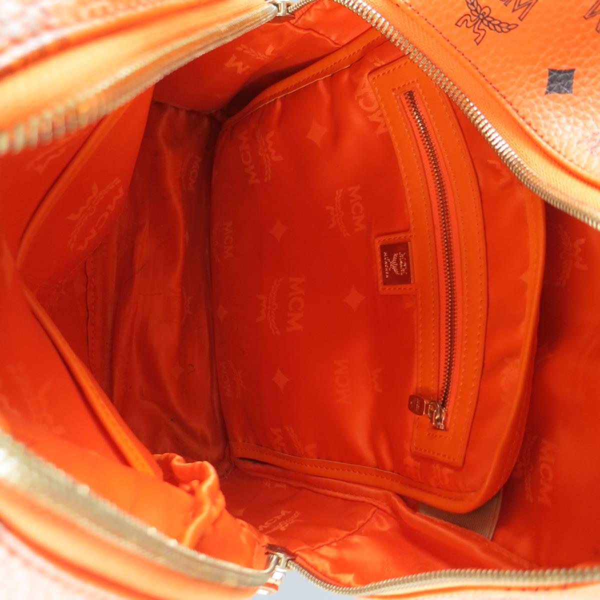 MCM Orange Monogram Coated Canvas Studded Backpack 3
