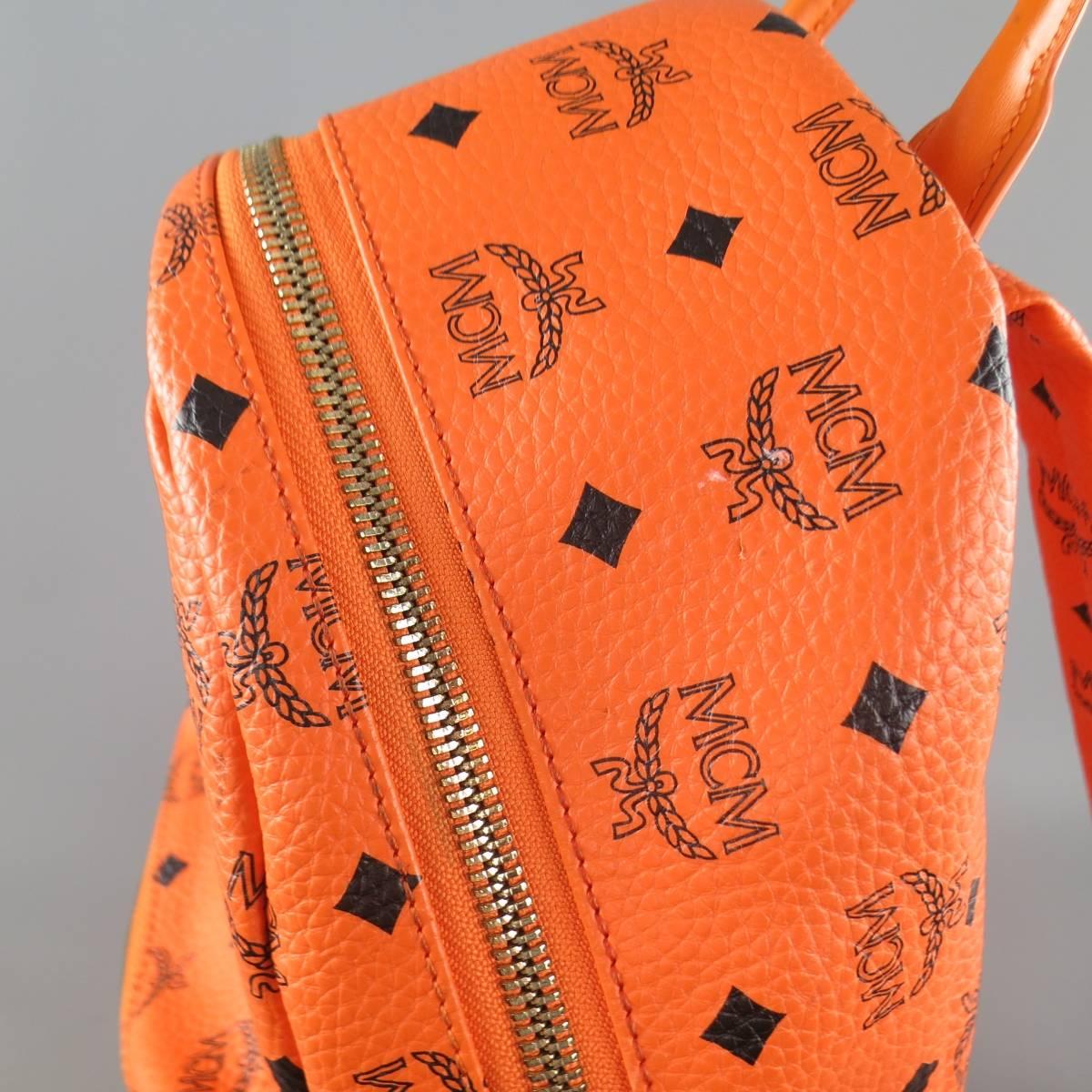 Women's or Men's MCM Orange Monogram Coated Canvas Studded Backpack