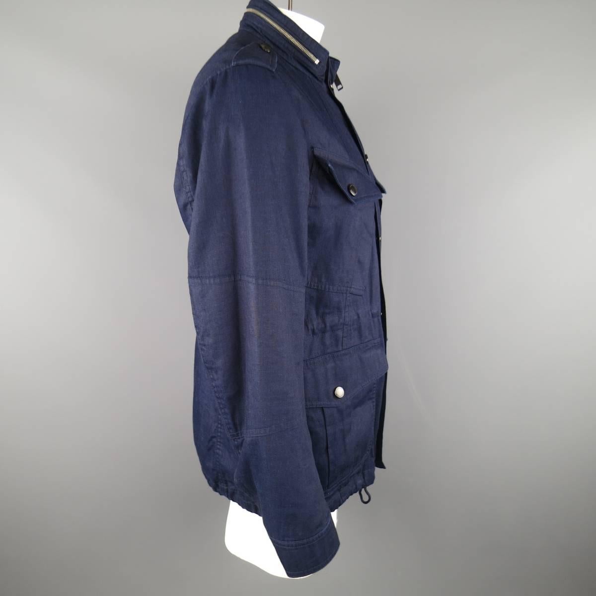 Men's BURBERRY BRIT L Navy Solid Cotton Patch Pocket Drawstring Military Parka Jacket