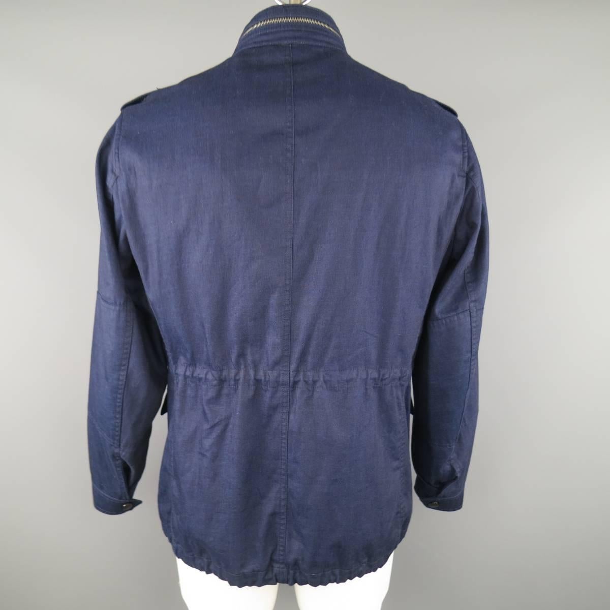 BURBERRY BRIT L Navy Solid Cotton Patch Pocket Drawstring Military Parka Jacket 1