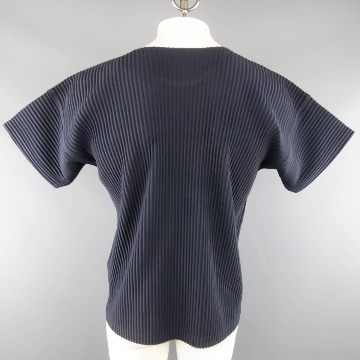 Black ISSEY MIYAKE HOMME PLISSE Size L Navy Pleated Short Sleeve T Shirt