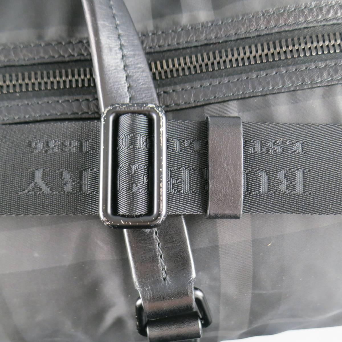BURBERRY Black & Grey Plaid Nylon & Leather Large Duffle Bag 1