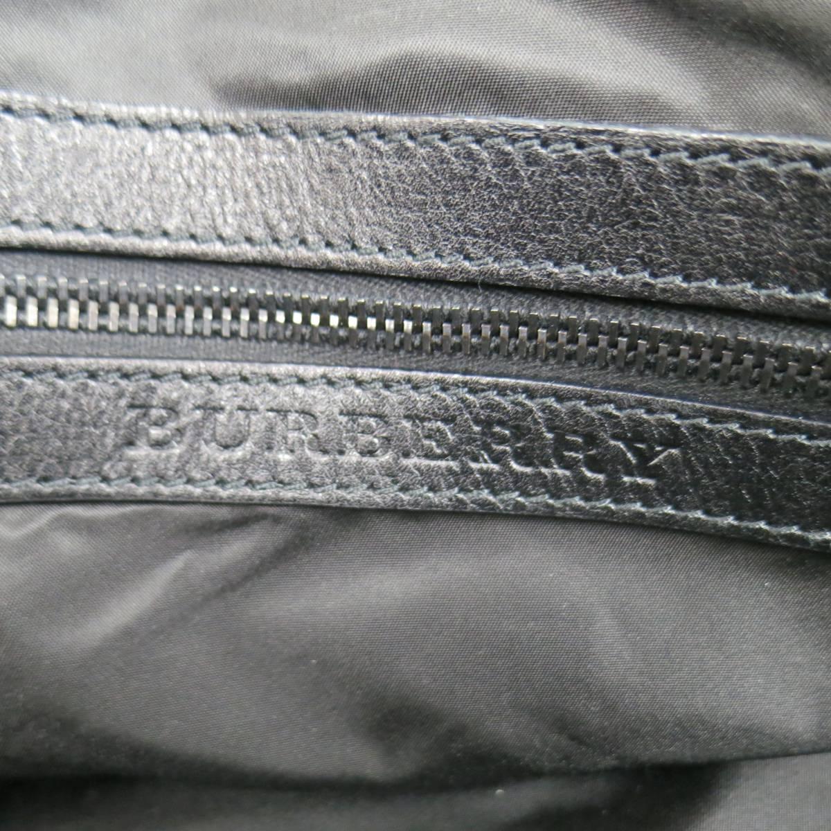 BURBERRY Black & Grey Plaid Nylon & Leather Large Duffle Bag 2