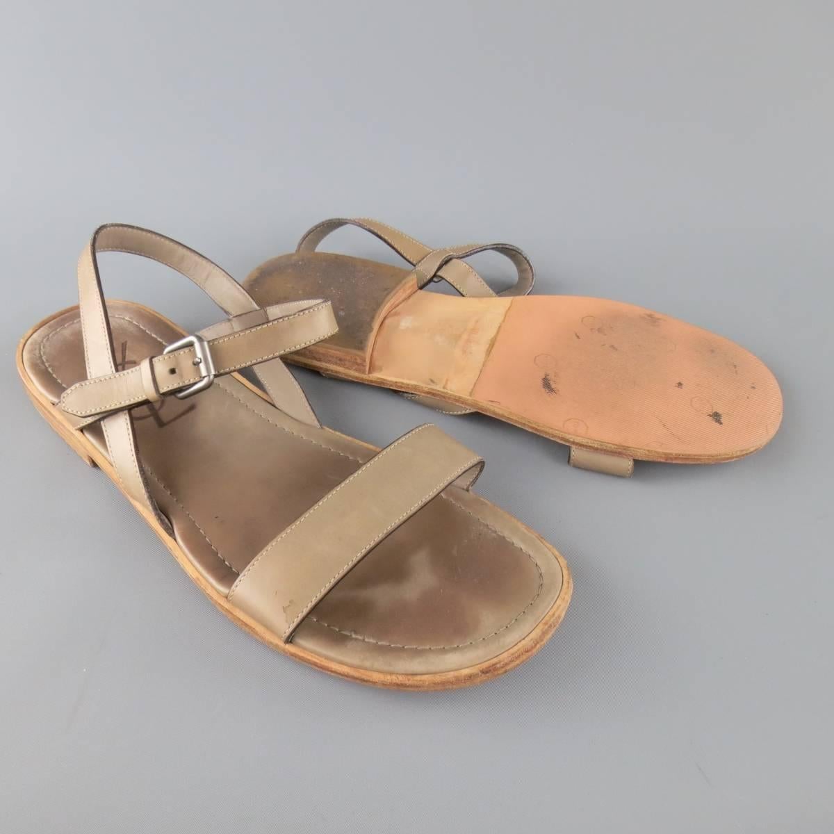 Brown Men's YVES SAINT LAURENT Size 11.5 Taupe Gray Leather Ankle Harness Sandals