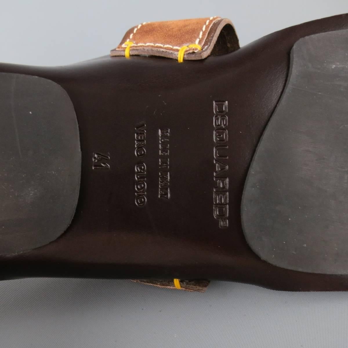 Men''s DSQUARED2 Size 8 Brown Embroidered Logo Suede Sandals at