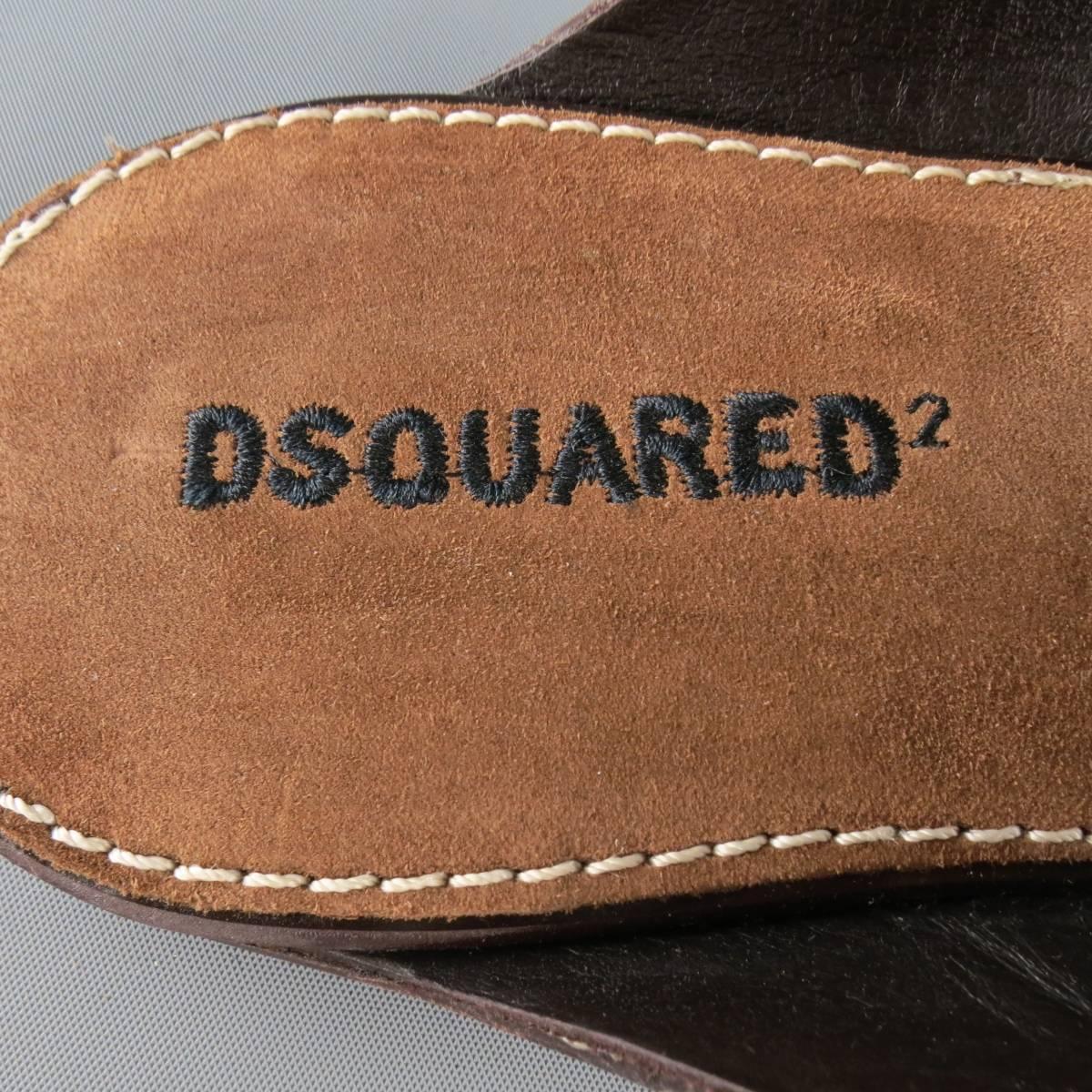 Men's DSQUARED2 Size 8 Brown Embroidered Logo Suede Sandals 1
