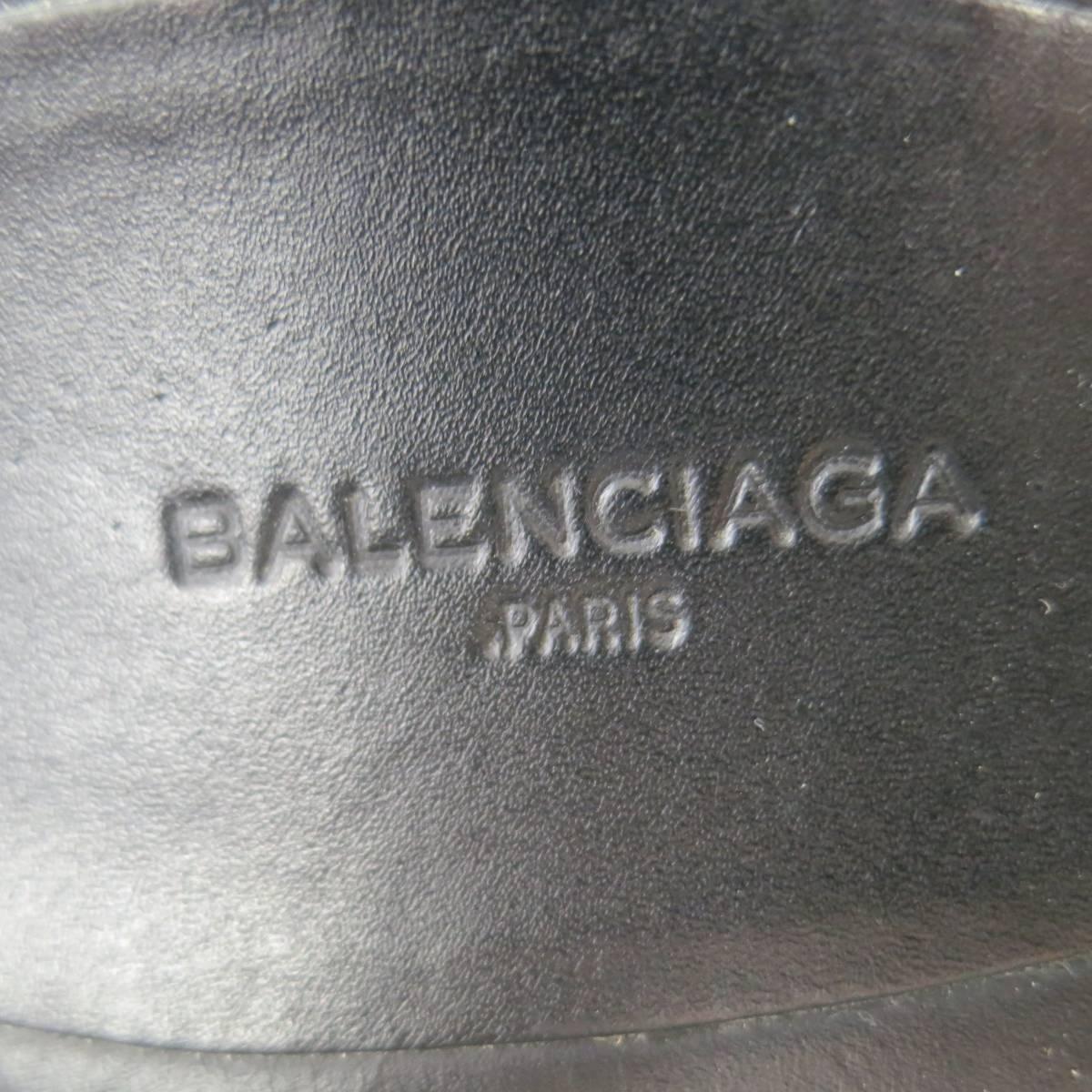 Gray Men's BALENCIAGA Size 8 Navy Leather Strap Espadrille Sole Slide Sandals