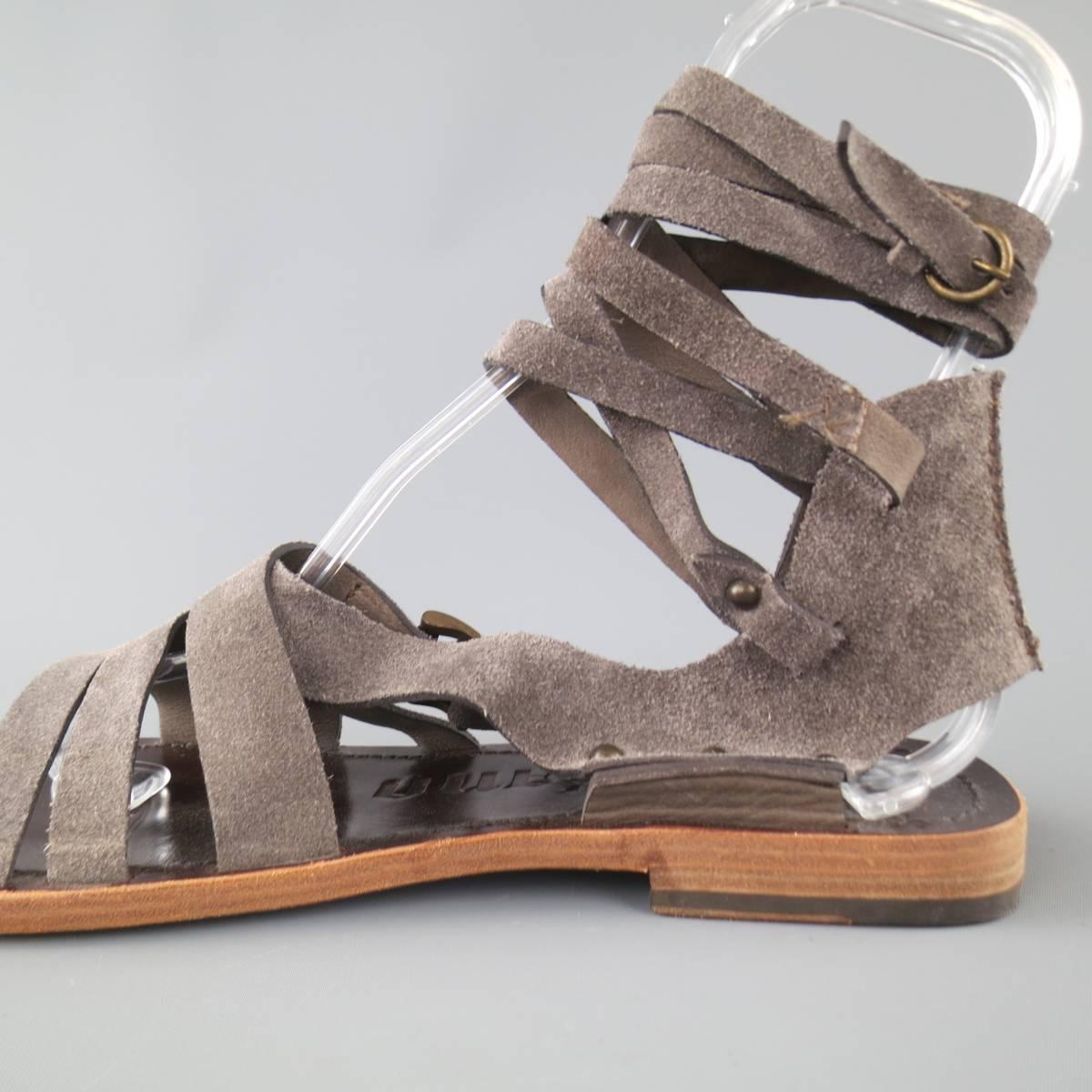 Men's JOHN GALLIANO Size 9 Grey Suede Gladiator Wrapped Ankle Strap Sandals In Good Condition In San Francisco, CA