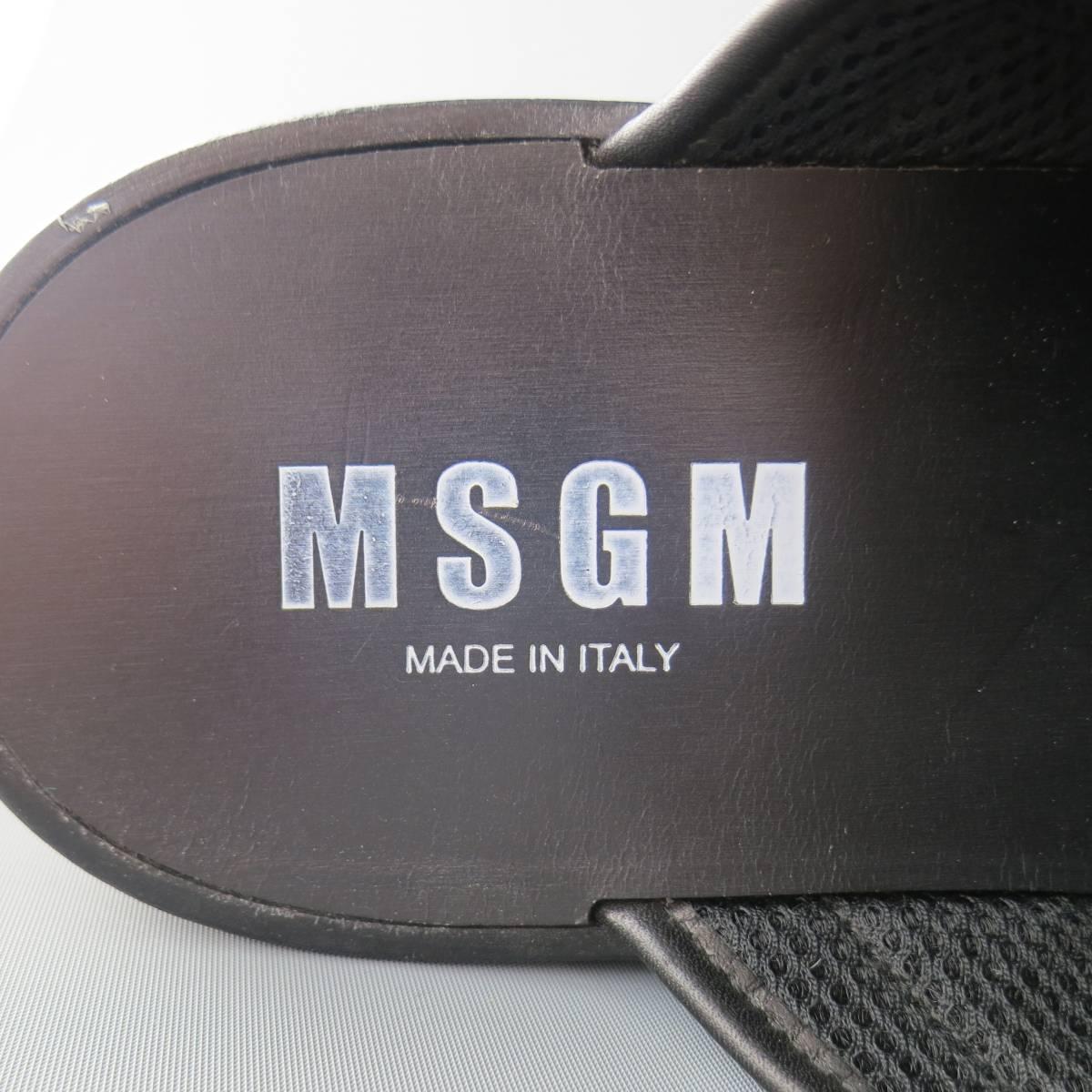 Men's MSGM Size 10 Black Leather Thick Buckle Strap Sandals 3