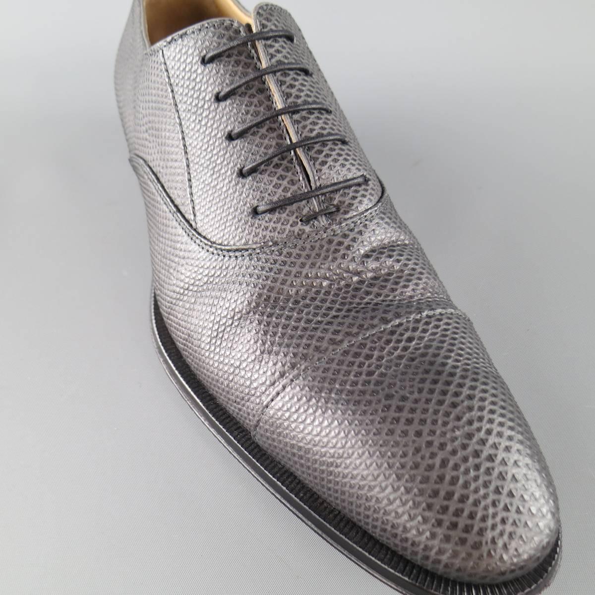 GIORGIO ARMANI Size 9.5 Grey Lizard Karung Textured Lace Up In Excellent Condition In San Francisco, CA